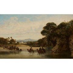 Orientalist Oil Painting 'Crossing the River' by William Wyld