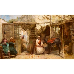 Orientalist Oil Painting of a Market Scene by Gustavo Simoni