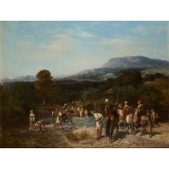 ‘Arab Horsemen Crossing a River’, an Orientalist Oil Painting by Georges Washing