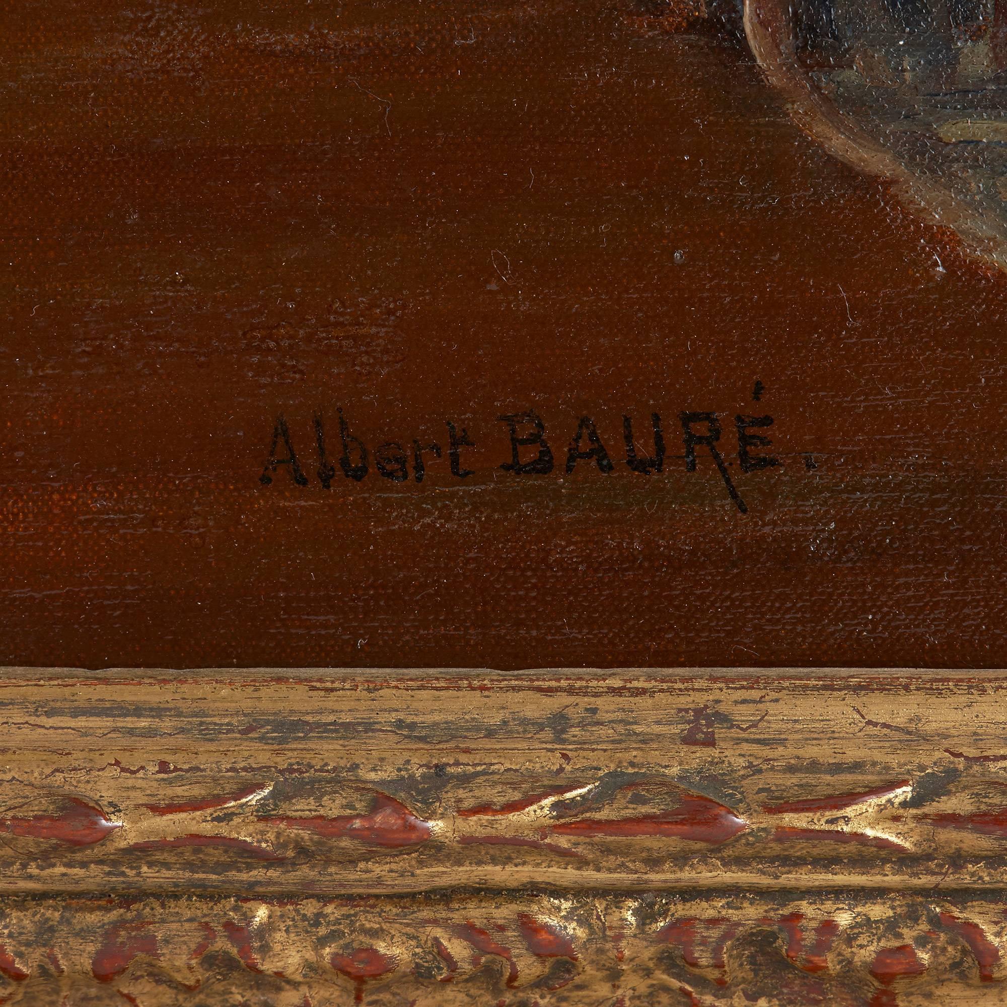 'The Music Lesson', 19th Century oil painting of an interior with figures - Naturalistic Painting by Albert Bauré