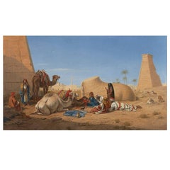 'Bedouins and Camels Resting Amongst Ruins', 19th Century Orientalist painting