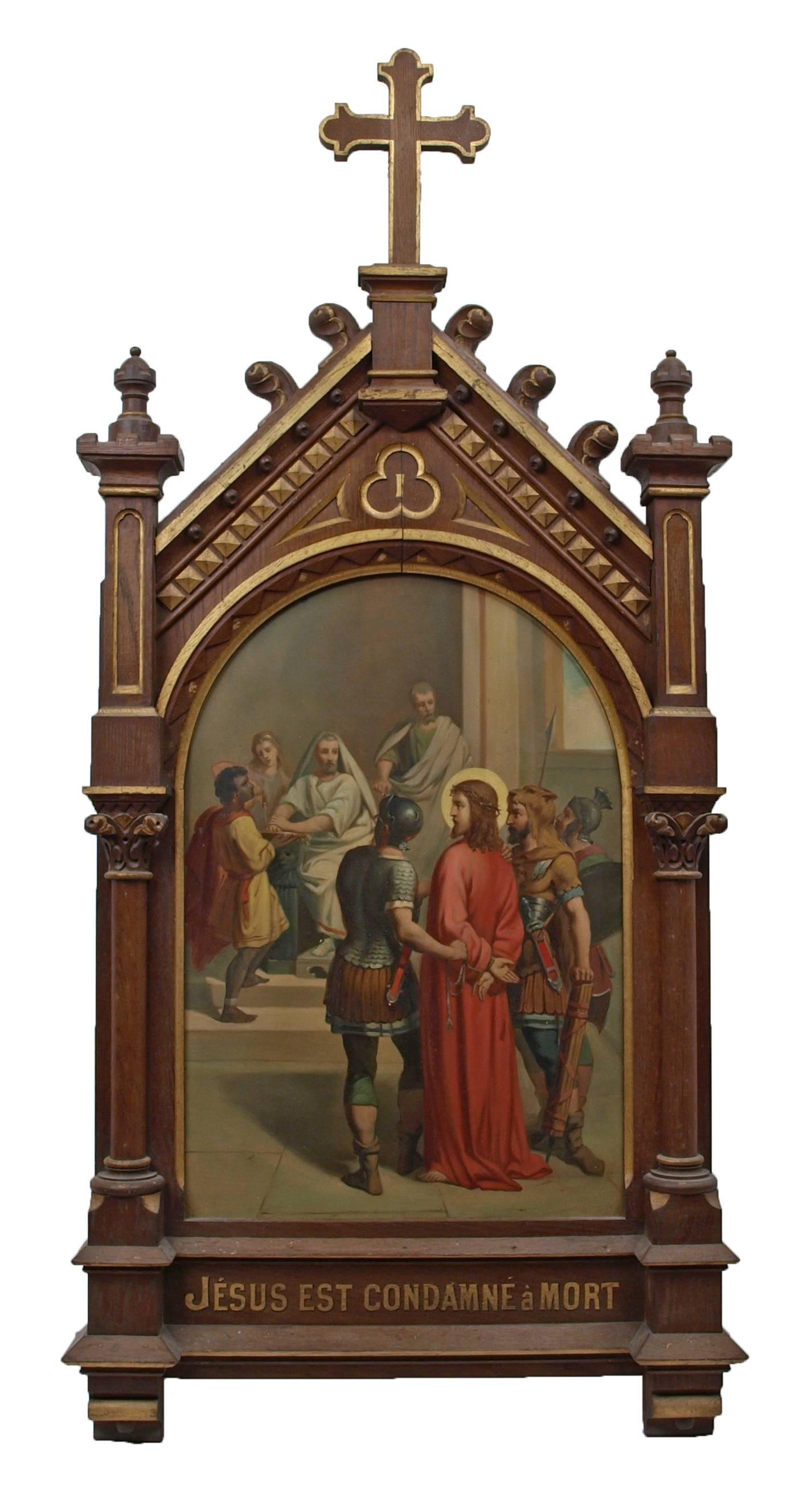 Set of fourteen 19th Century religious paintings of the Stations of the Cross - Painting by Unknown