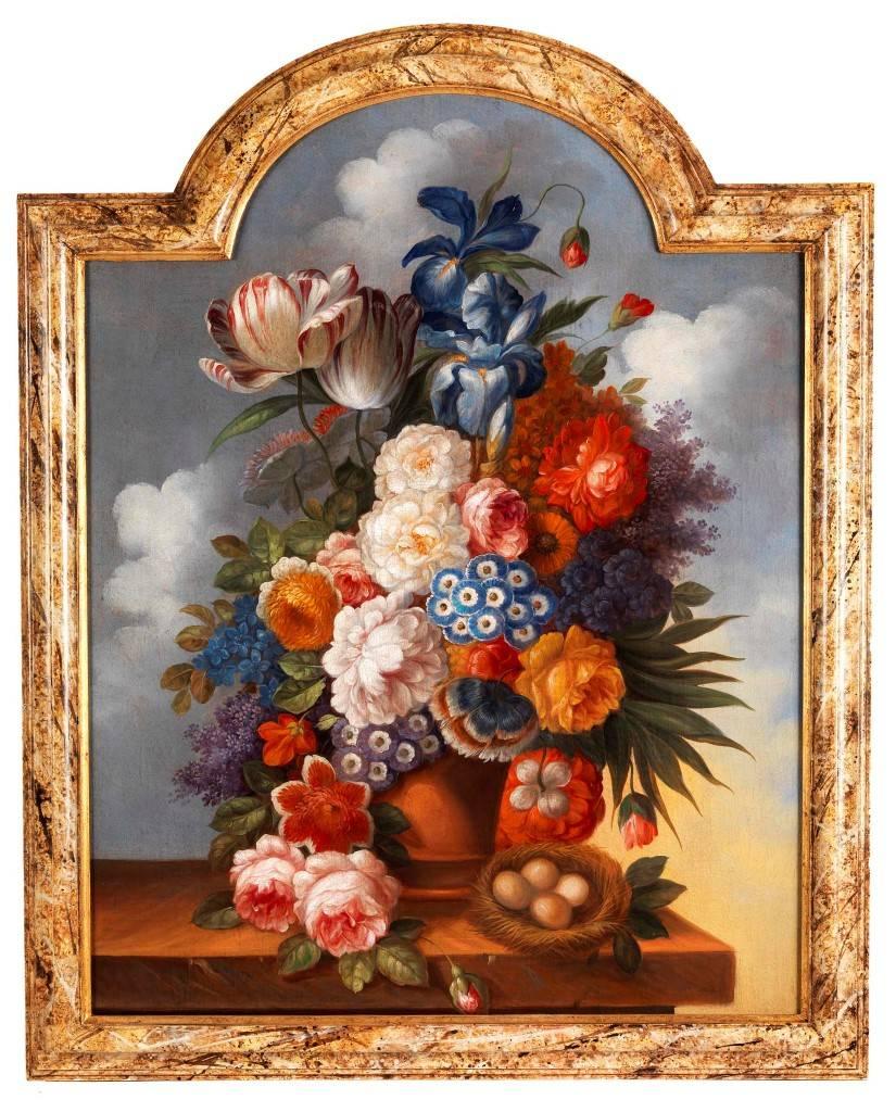Still life with flowers, antique 18th Century oil paintings - Painting by Unknown