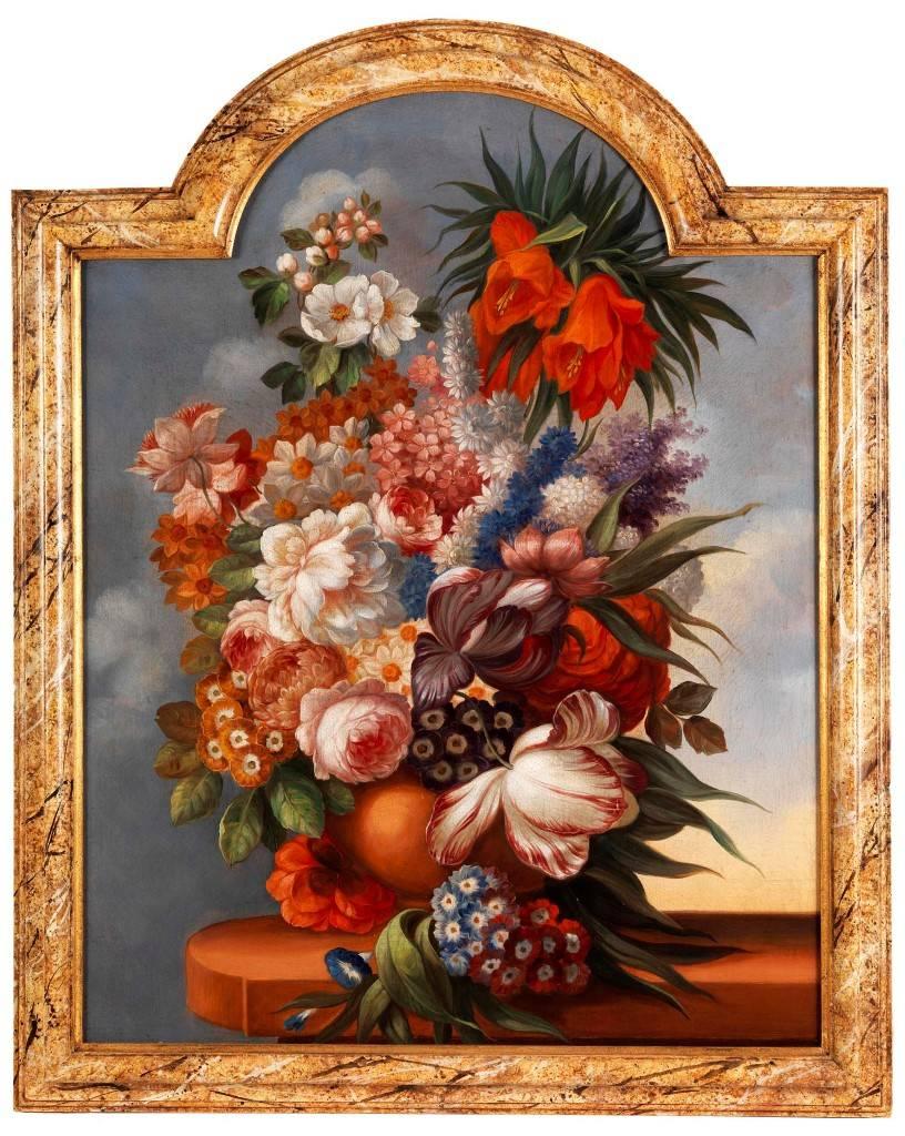 Still life with flowers, antique 18th Century oil paintings - Brown Still-Life Painting by Unknown