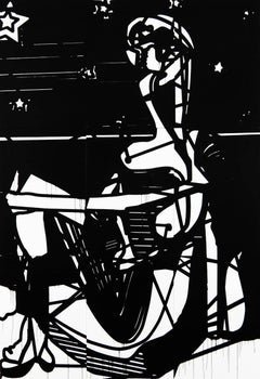 Seated figure, 2015, Ink on gessoed paper over panel 105 x 72 in