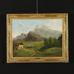 Eugenio Gignous Oil painting on Canvas Mountain Landscape 19th Century Italy