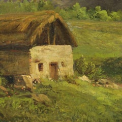 Eugenio Gignous Oil painting on Canvas Mountain Landscape 19th Century Italy