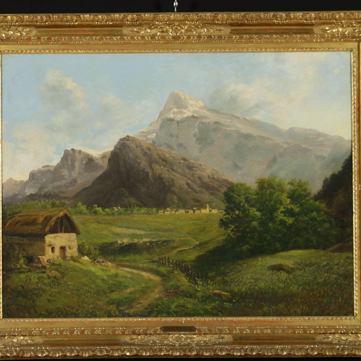 Eugenio Gignous Oil painting on Canvas Mountain Landscape 19th Century Italy 2