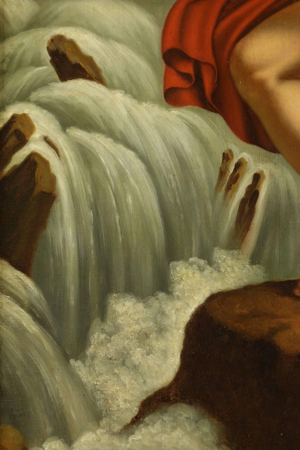 Il trampoliere, pittura a olio su tela. Bellissimo soggetto, ambientazione esotica, probabilmente si riferisce a un episodio letterario di un romanzo del XIX secolo. Restaurata, è presentata in una cornice contemporanea in legno intagliato e dorato