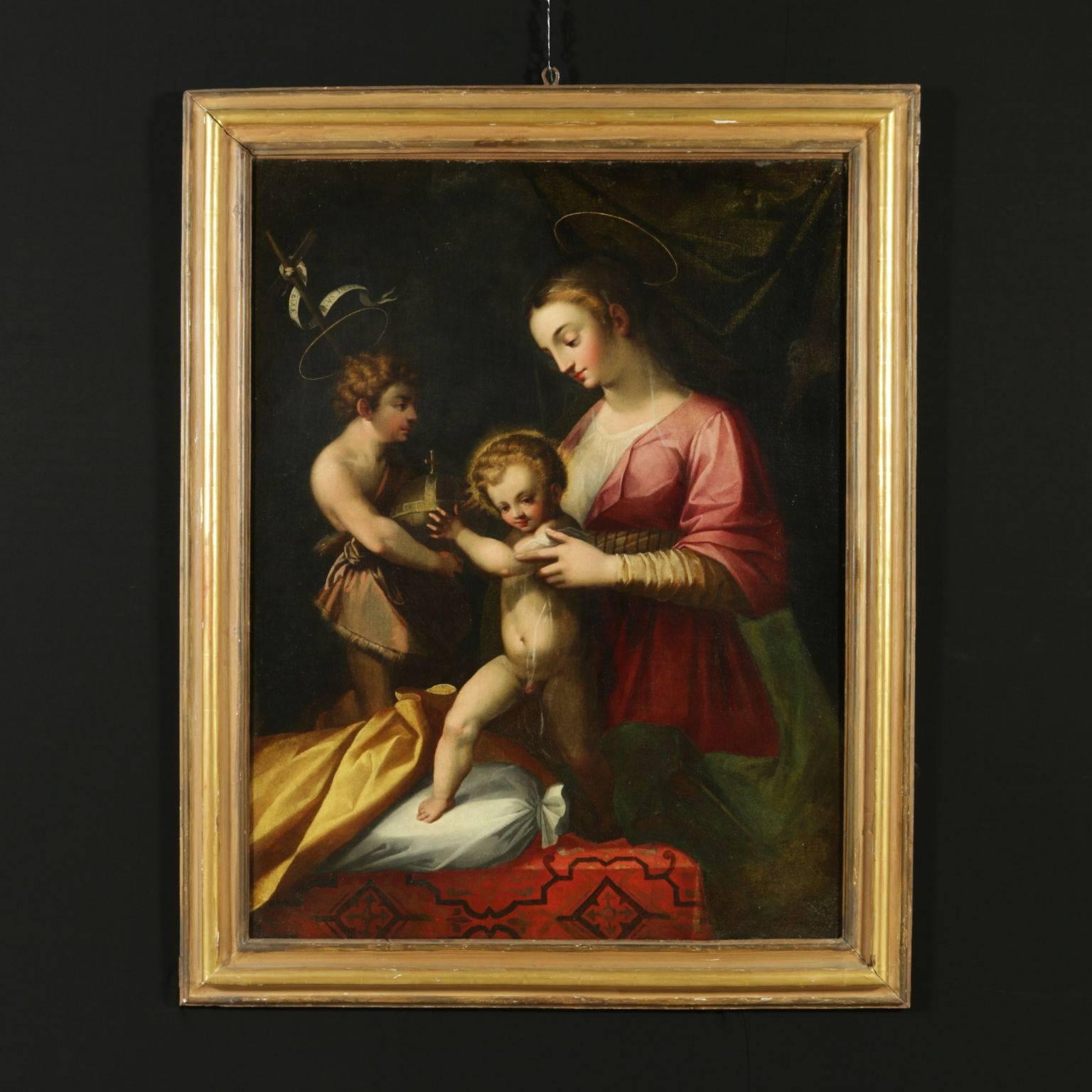 Unknown Portrait Painting - The virgin with child and Saint John