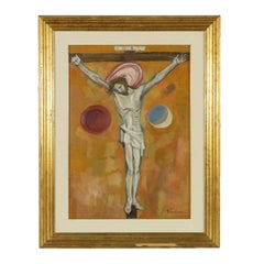Oil on Canvas Christ on the Cross by Trento Longaretti 20th Italy Century