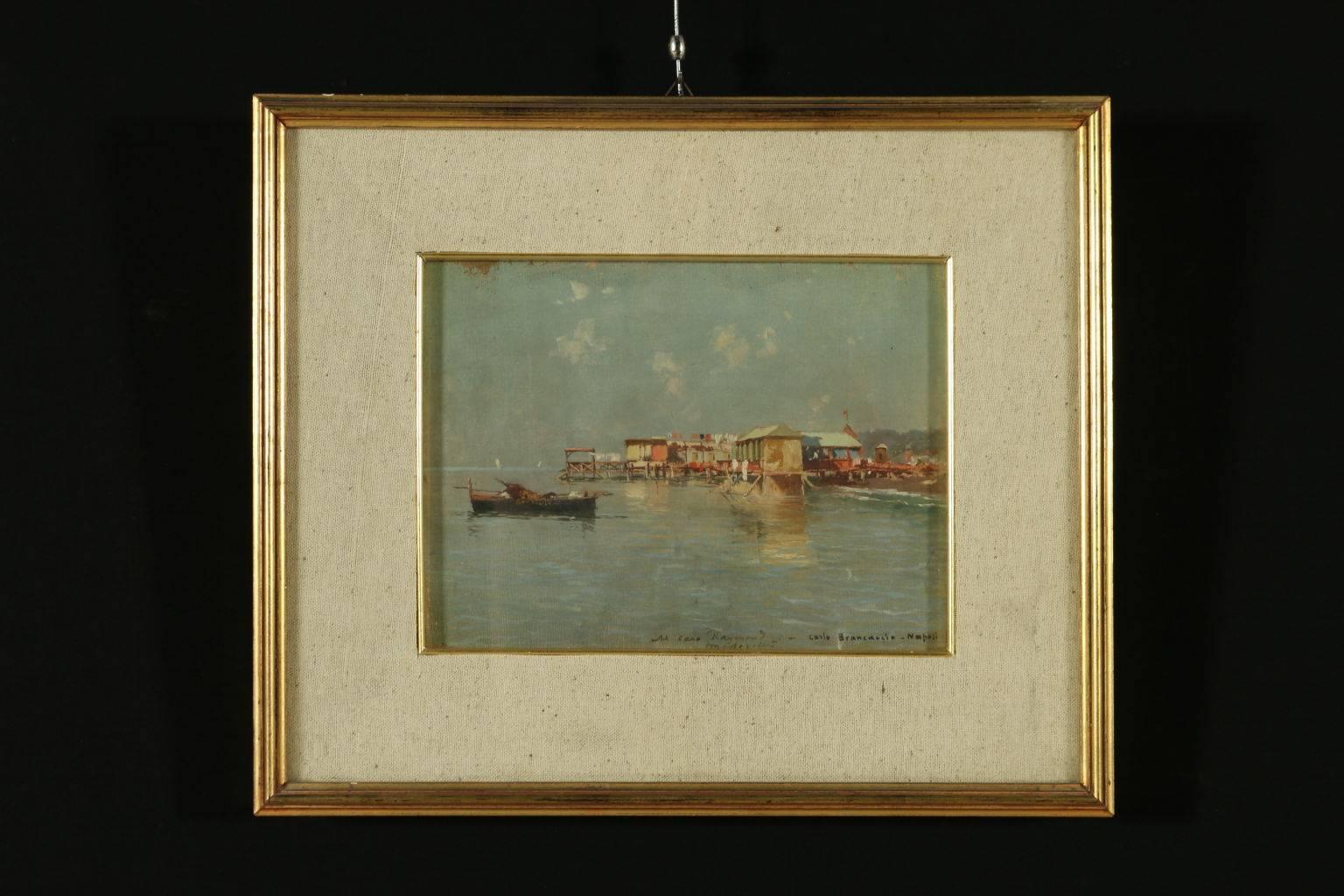 Oil painting on canvas. Signature and place in the right bottom corner. At the bottom in the centre there is a dedication "To dear Raimondo M...". Presented in frame with glass, 19th Century.
