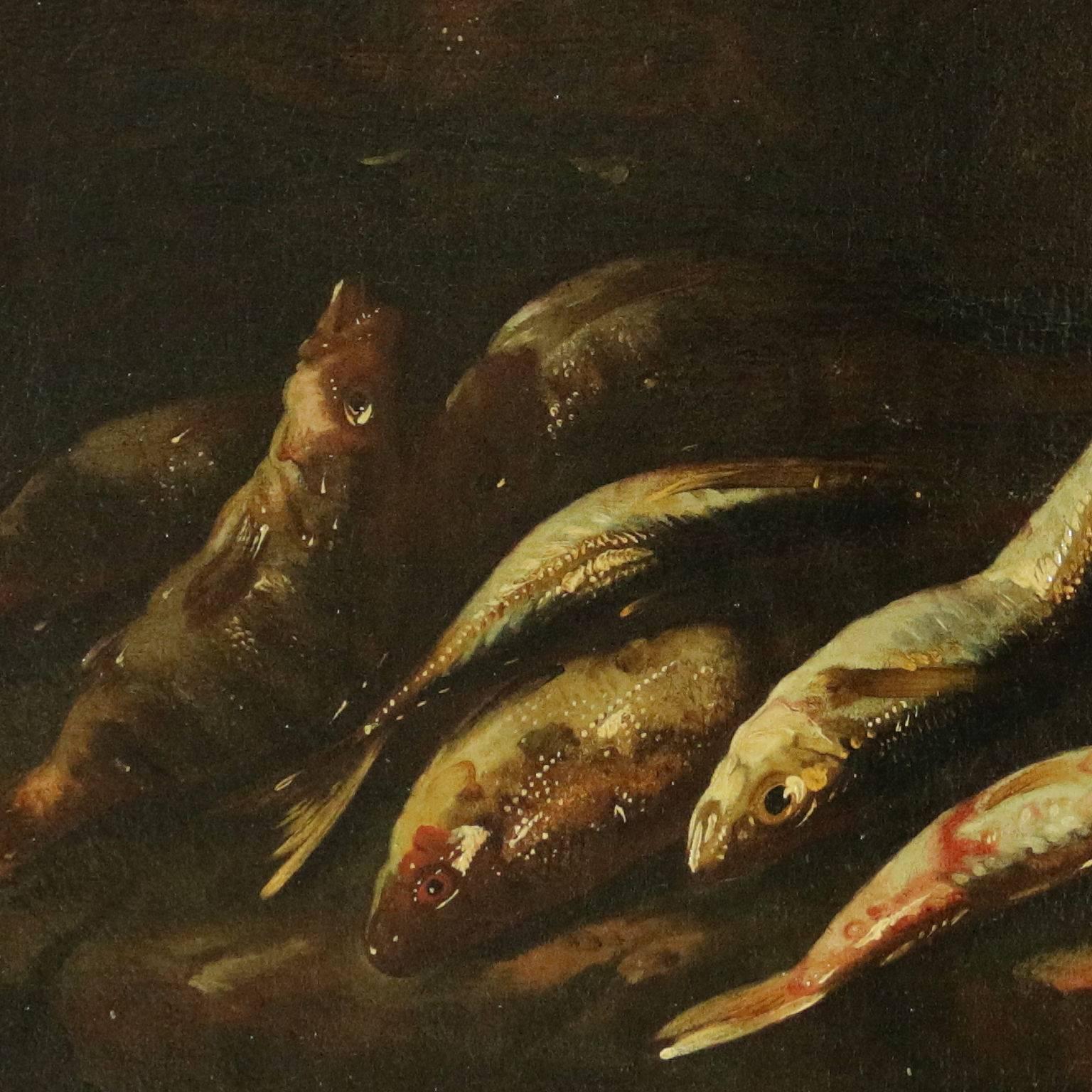 Still life with fishes and shell - Painting by Unknown