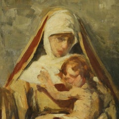 The Madonna of the Roses by Giacomo Grosso, Oil on Board Signed 20th Century