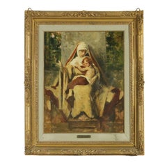 The Madonna of the Roses by Giacomo Grosso, Oil on Board Signed 20th Century