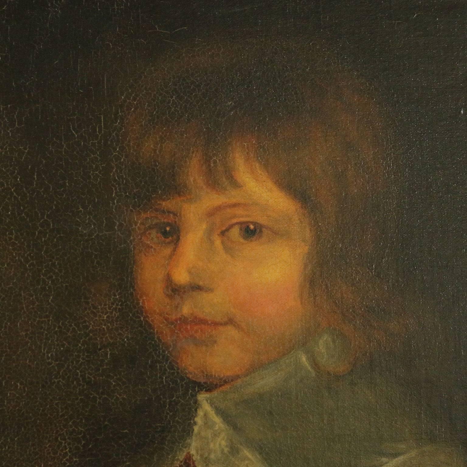 Child Portrait from the Flemish School Oil on Canvas Signed End of 1800 - Painting by Unknown