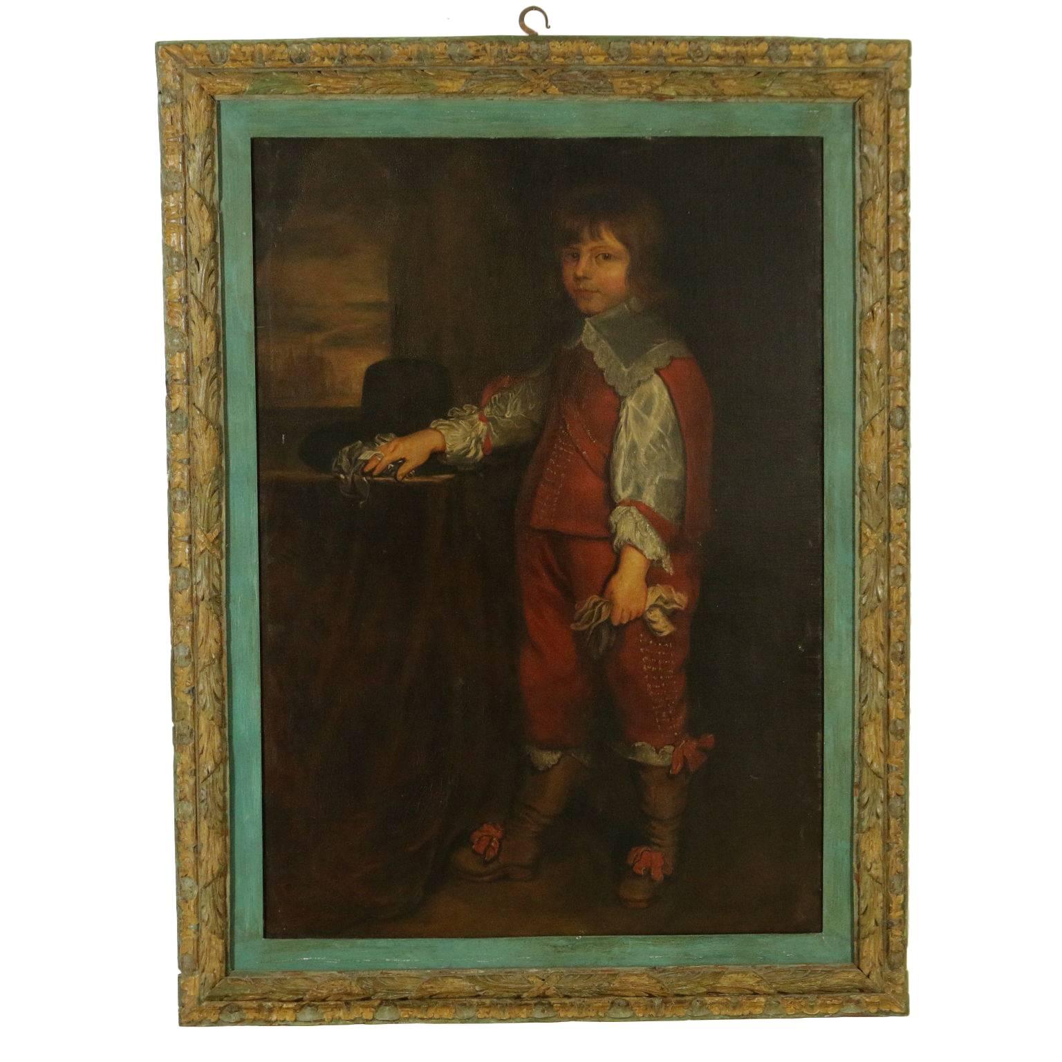 Unknown Portrait Painting - Child Portrait from the Flemish School Oil on Canvas Signed End of 1800