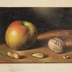 Nature morte avec pommes et nus:: huile sur toile de Gregorio Sciltian:: XXe siècle