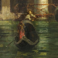Venetian Glimpse by Vincenzo Irolli Large Oil on Canvas Coeval Frame