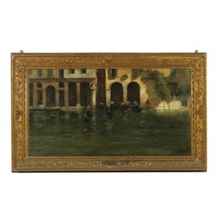 Venetian Glimpse by Vincenzo Irolli Large Oil on Canvas Coeval Frame