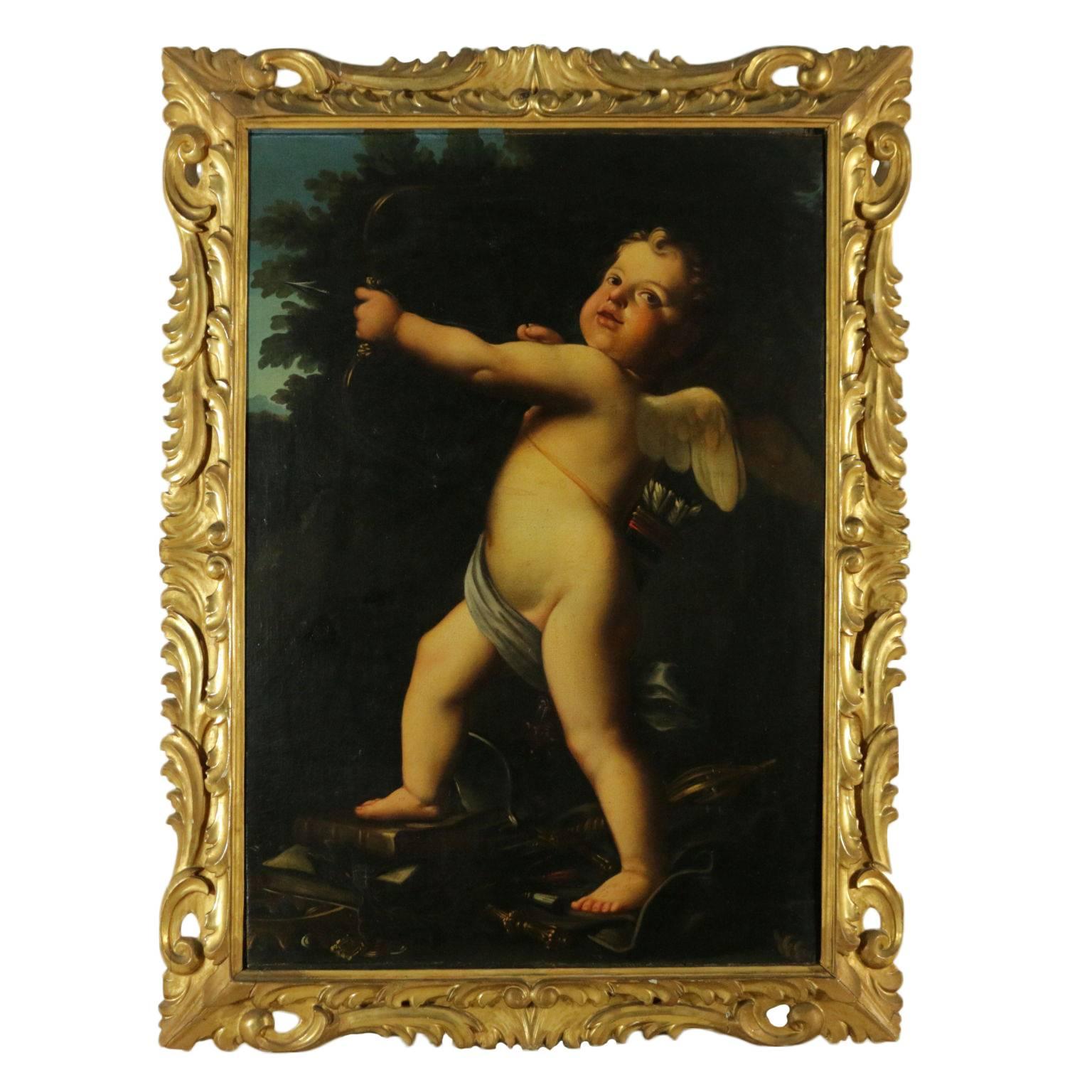 Unknown Nude Painting - Setting by Marcantonio Franceschini Cupid Oil on Canvas End 1600 - Early 1700
