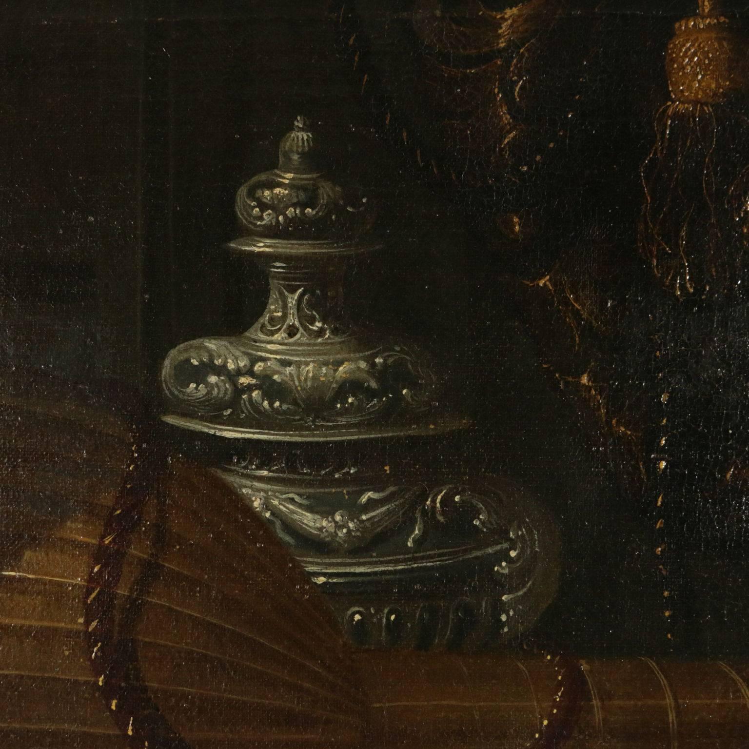 Still Life with Carpet Fabrics Clock and Musical Instruments Francesco Fieravino 5