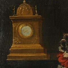 Still Life with Carpet Fabrics Clock and Musical Instruments Francesco Fieravino