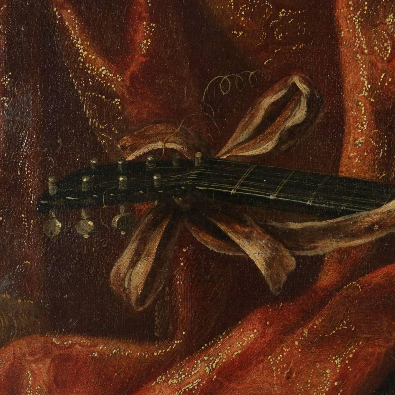 Still Life with Carpet Fabrics Clock and Musical Instruments Francesco Fieravino 3