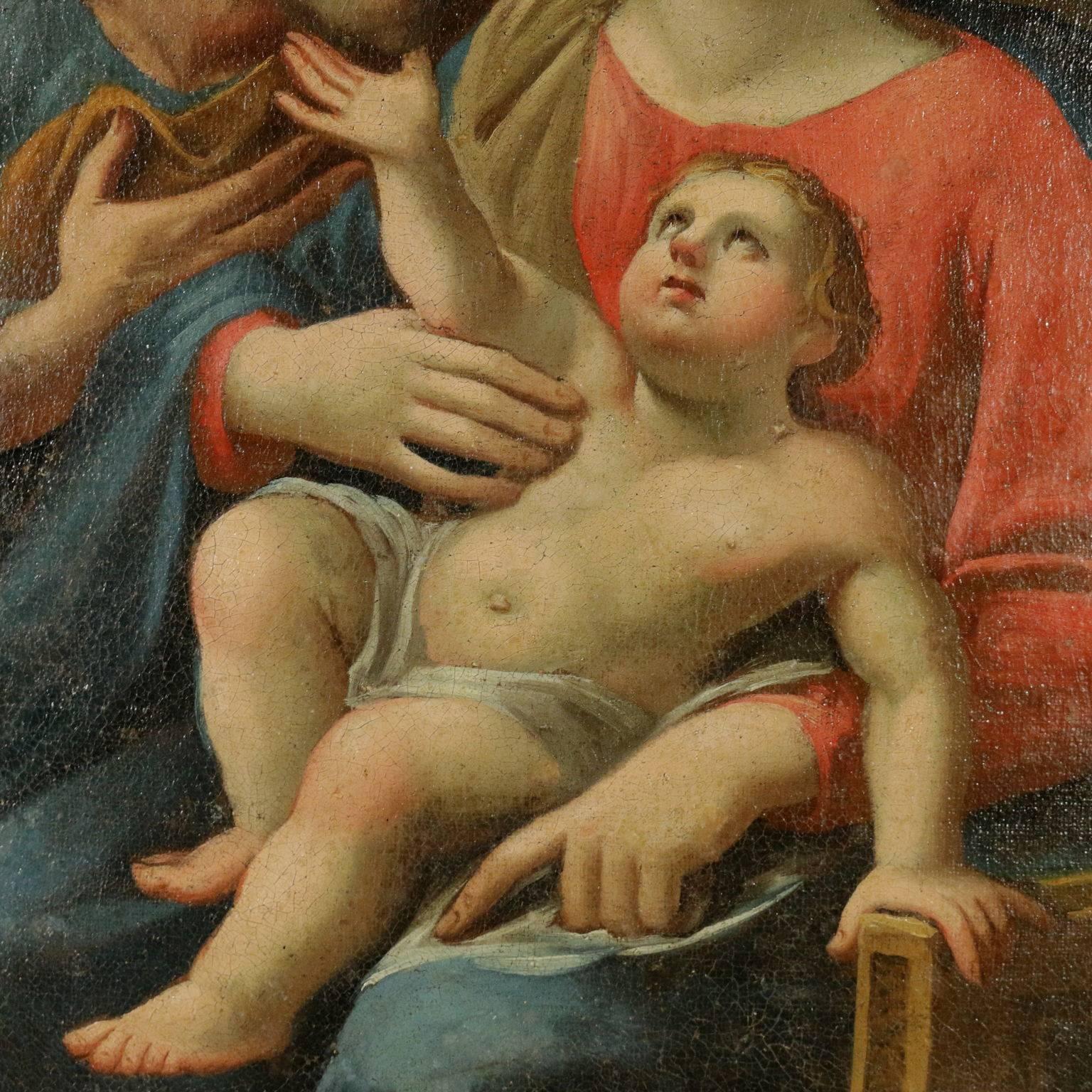 Madonna with Child and St. Joseph Italian School Oil on Canvas 18th Century - Brown Portrait Painting by Unknown