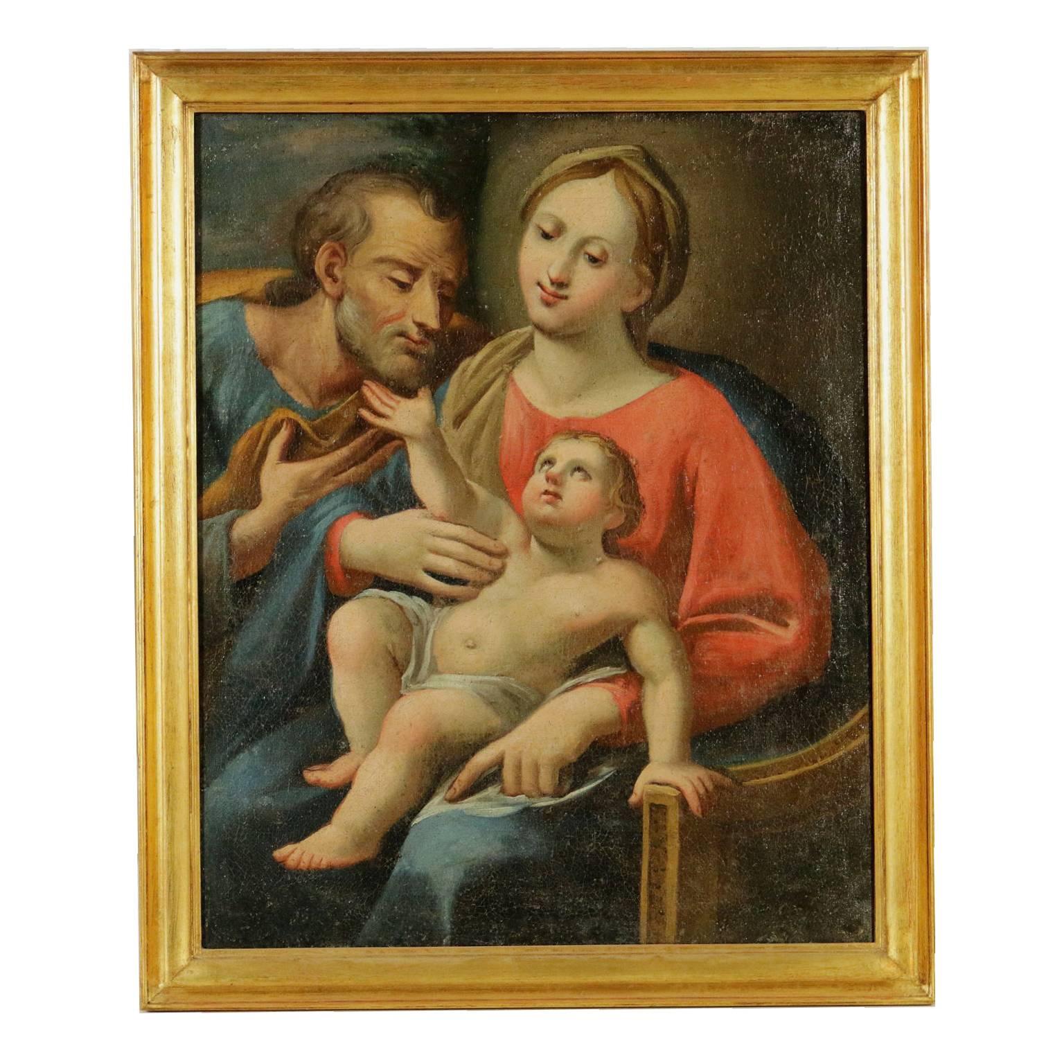 Unknown Portrait Painting - Madonna with Child and St. Joseph Italian School Oil on Canvas 18th Century