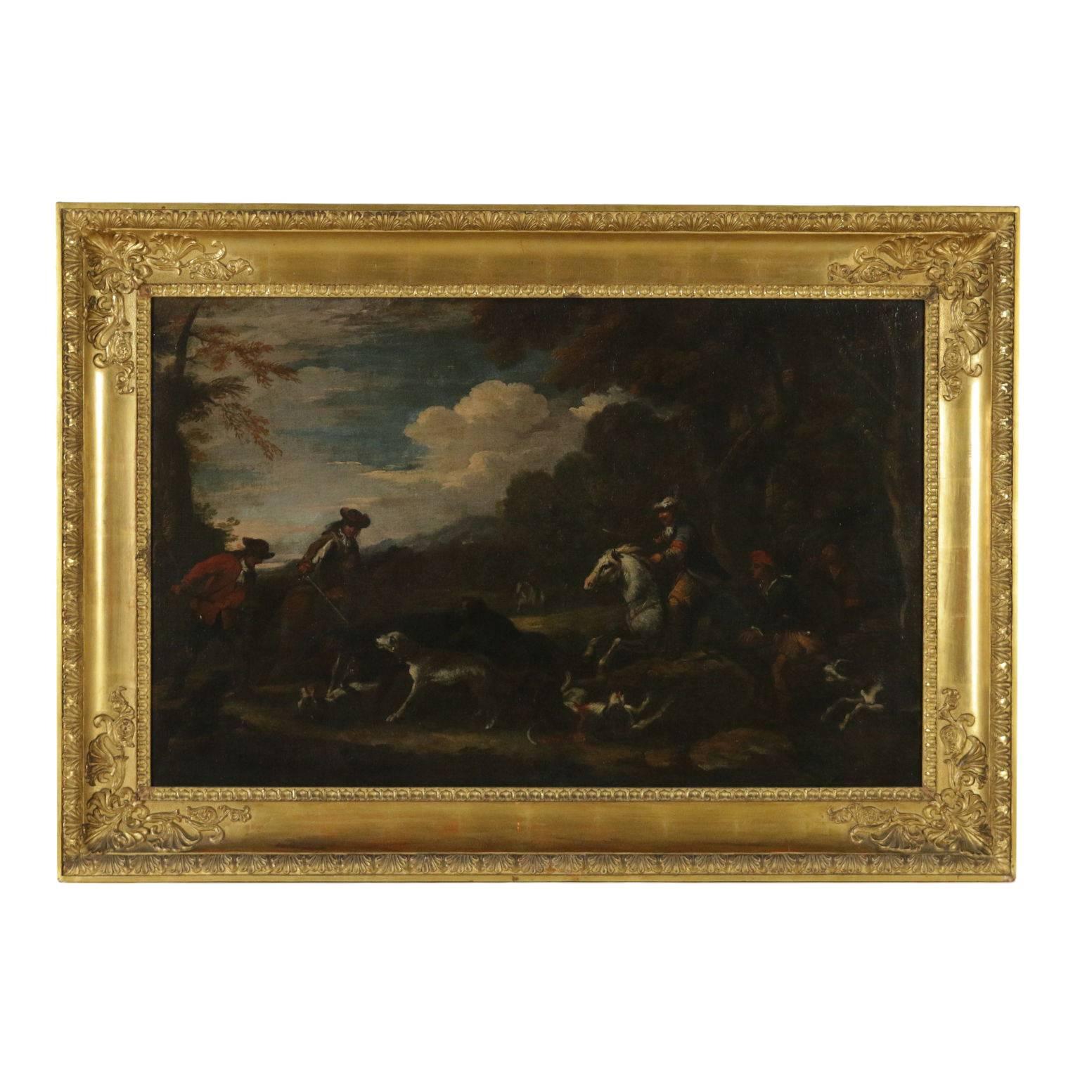 Francesco Giuseppe Casanova Landscape Painting - Francesco Casanova Attributable to Hunting Scene Oil on Canvas 18th Century