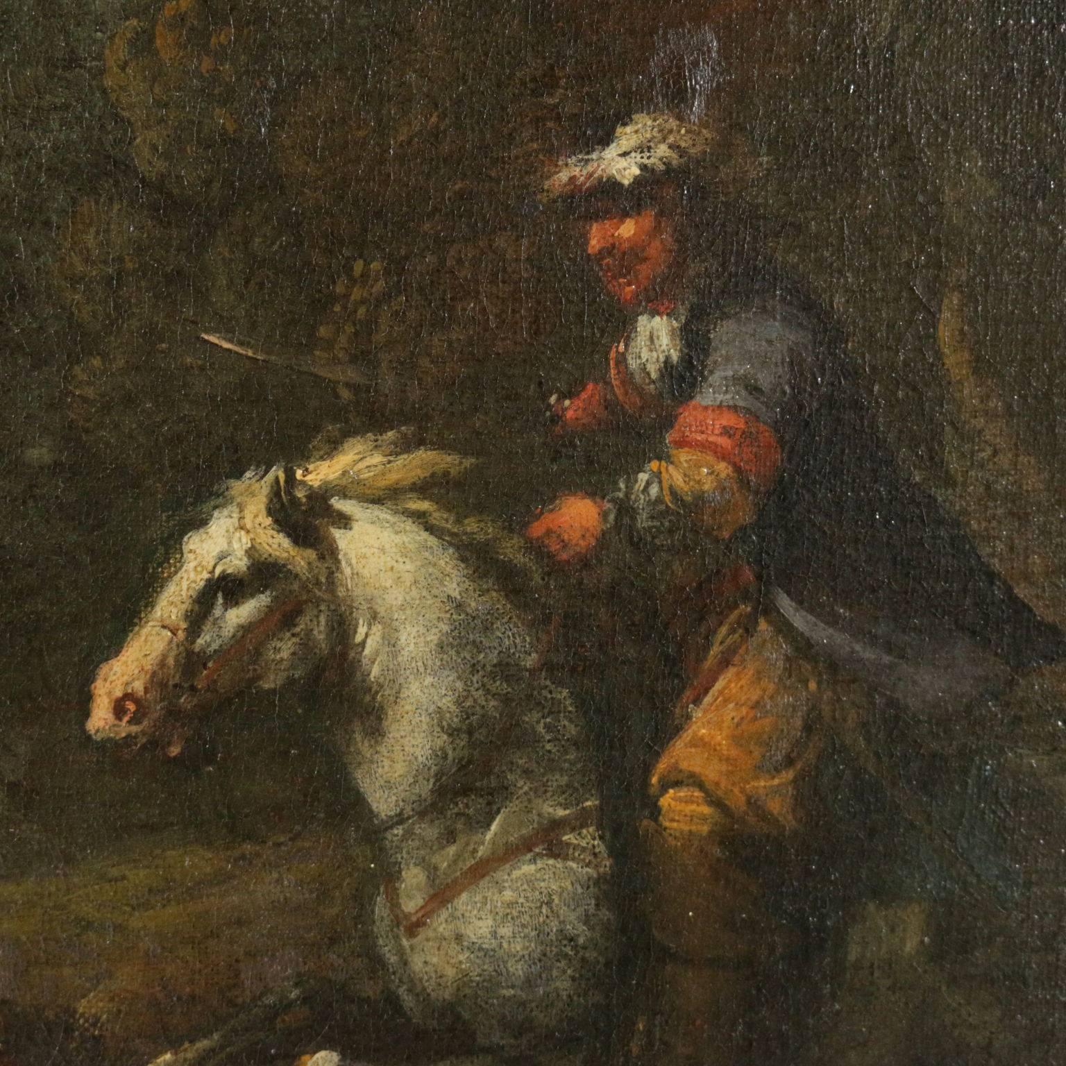 Francesco Casanova Attributable to Hunting Scene Oil on Canvas 18th Century - Brown Landscape Painting by Francesco Giuseppe Casanova