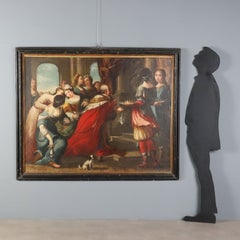 Cuadro con una escena bíblica de la idolatría del rey Salomón, siglo XVII