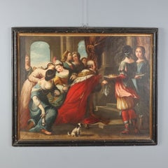 Cuadro con una escena bíblica de la idolatría del rey Salomón, siglo XVII