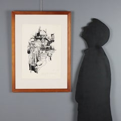 Illustrated Plate: Drawing by Sergio Toppi, 20th century, mixed media.