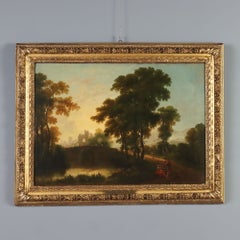 Painting Landscape with Figures Oil on canvas. Dutch school of the 18th century.