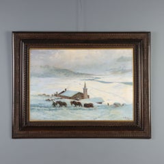Dipinto di Leonardo Roda Paesaggio Alpino Innevato XIX secolo