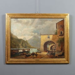 Lecco Imbarcadero 1837 Dipinto attribuito a Giuseppe Canella