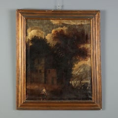 Cuadro «Paisaje con edificio y figuras», óleo sobre lienzo. Escuela italiana del siglo XVIII