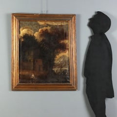 Cuadro «Paisaje con edificio y figuras», óleo sobre lienzo. Escuela italiana del siglo XVIII