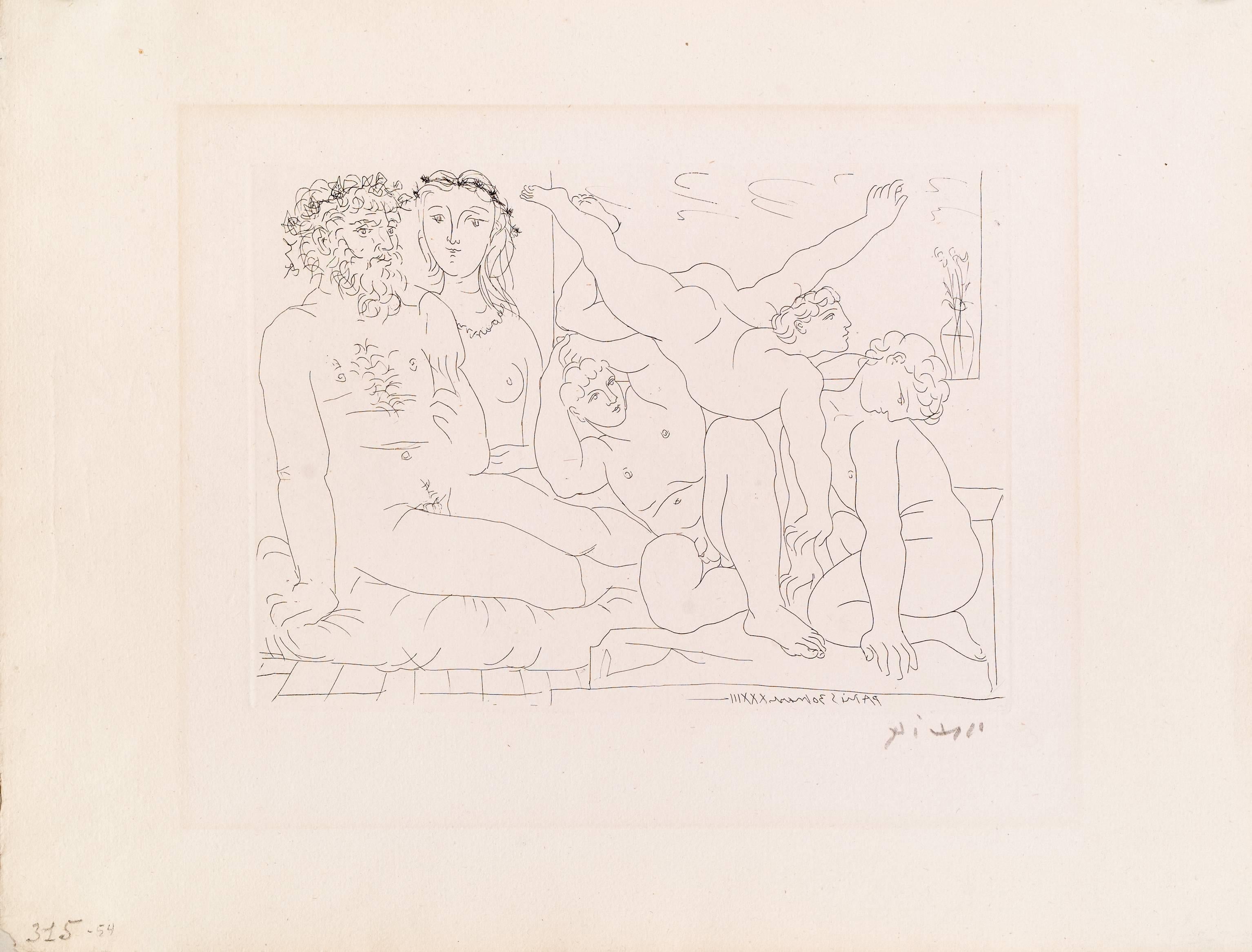 Pablo Picasso Nude Print - Picasso, Suite Vollard, Sculptor and Modell with a Group of Athletes