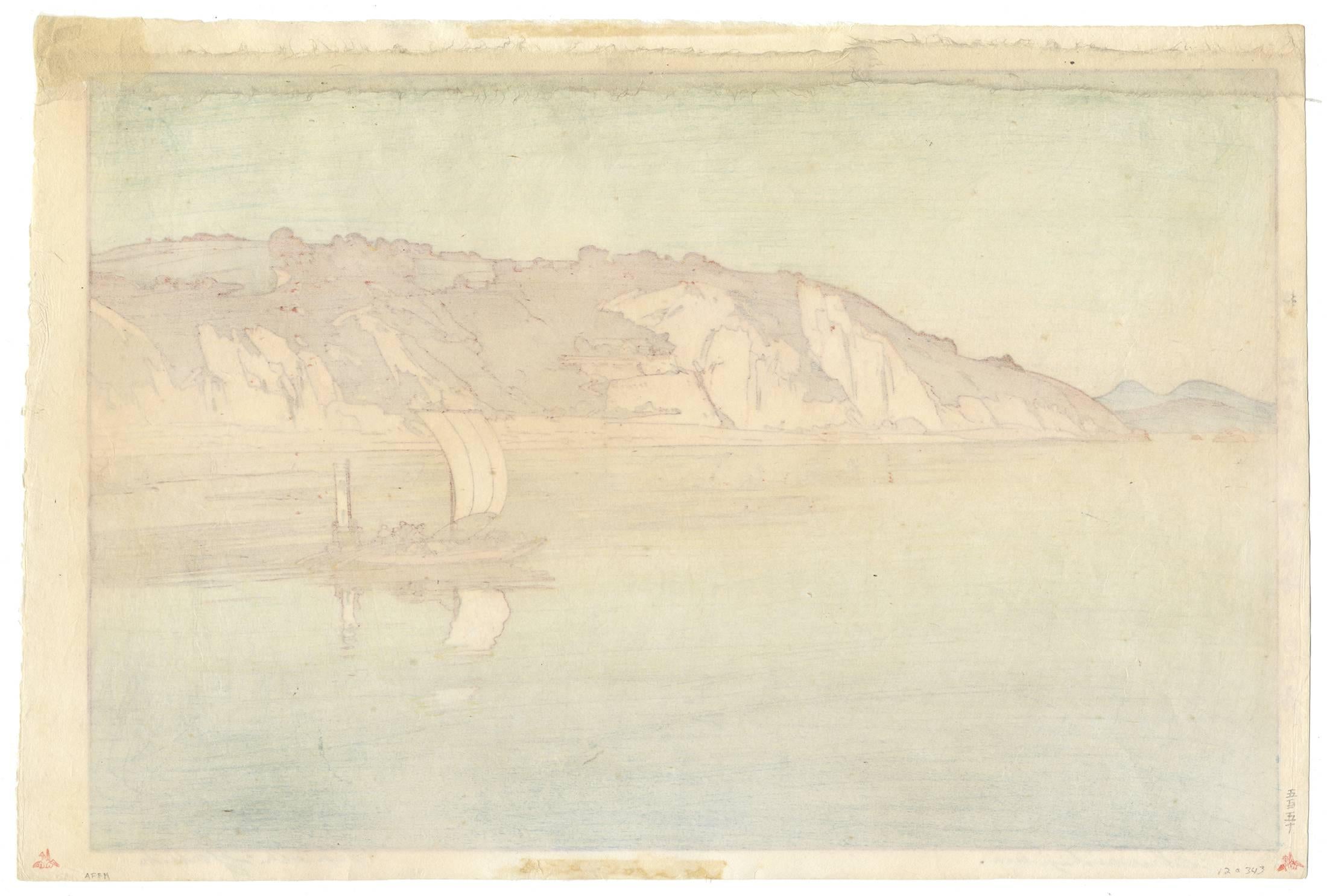Hiroshi Yoshida, japanischer Holzschnitt, Segelboot, Meereslandschaft, Ozean im Angebot 3
