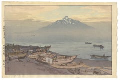 20th Cen Japanese Woodblock Print, Hiroshi Yoshida, Pastel Volcano, Rishiri Fuji