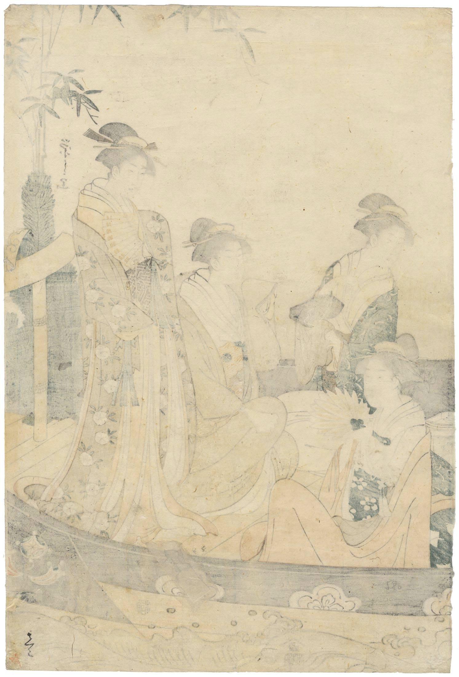 Eishi Chobunsai, Phoenix Boat, Japanese Woodblock Print, Beauties, Edo, Ukiyo-e For Sale 3