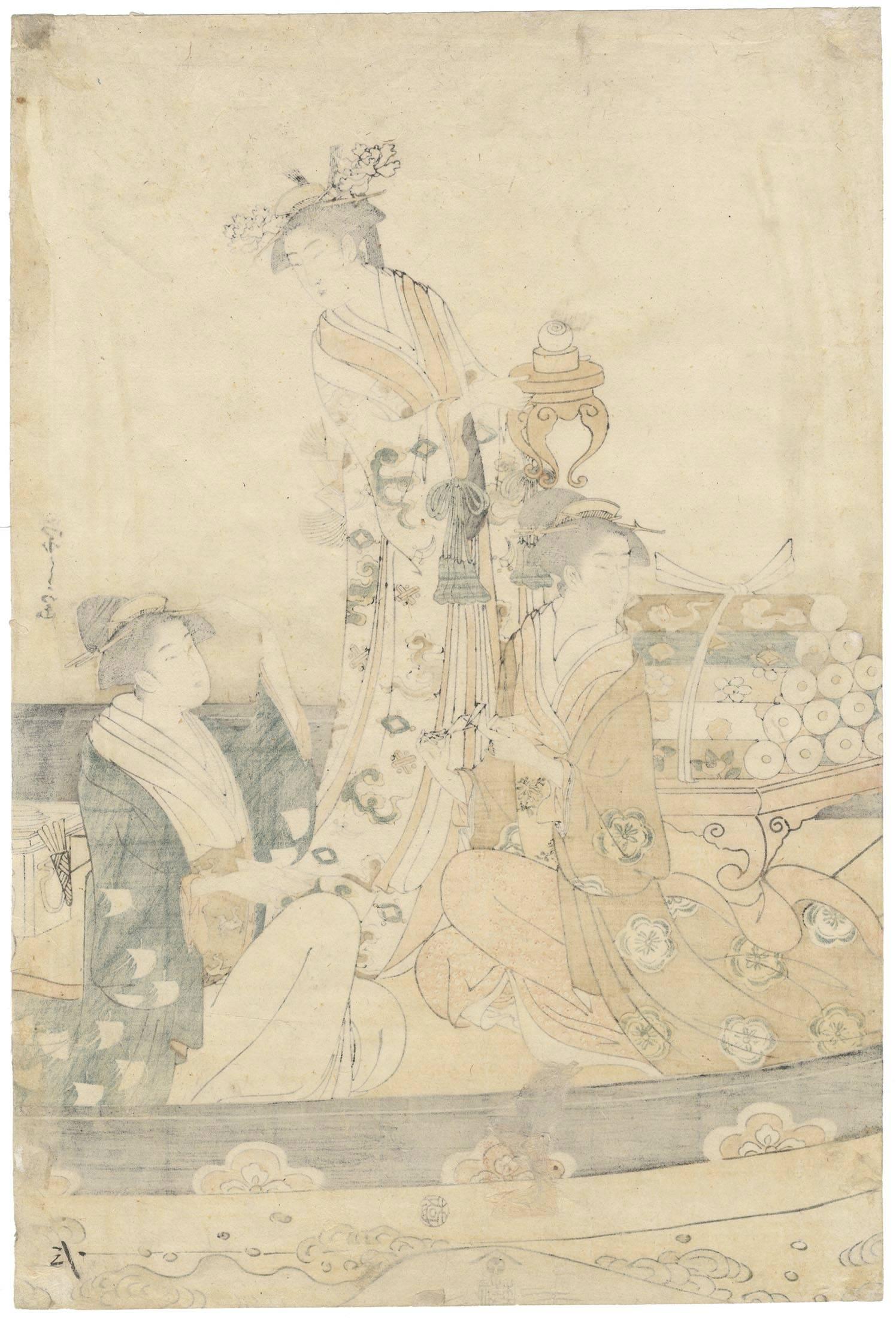 Eishi Chobunsai, Phoenix Boat, Japanese Woodblock Print, Beauties, Edo, Ukiyo-e For Sale 1