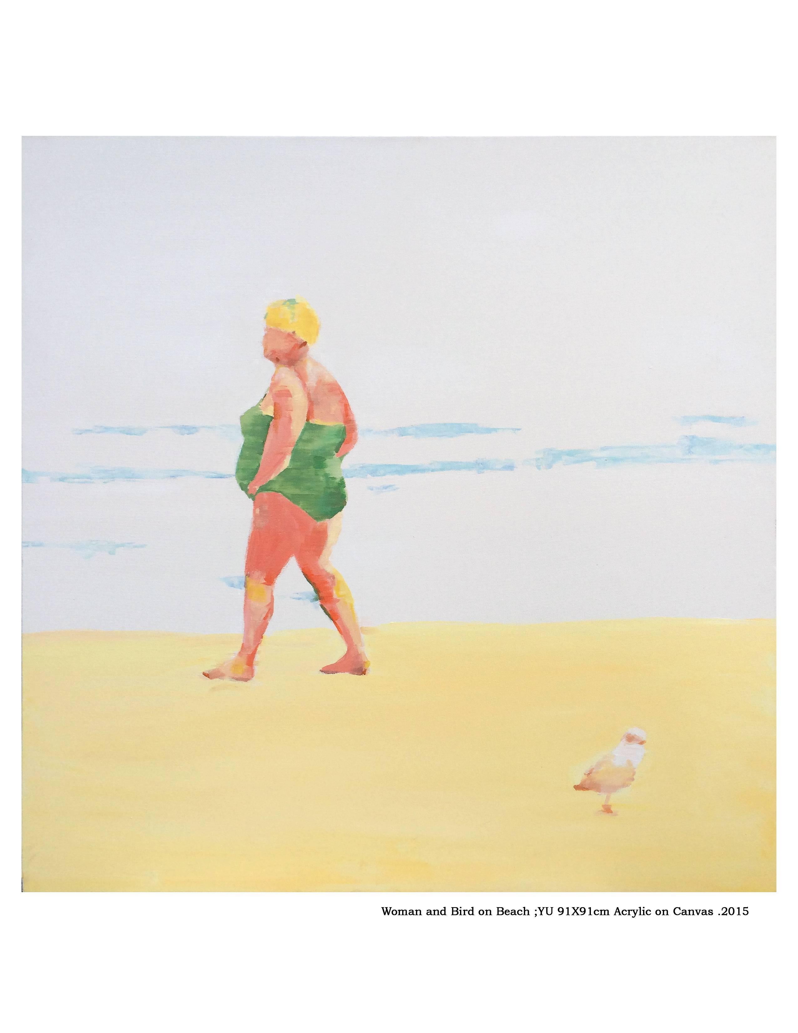 Saya Da Jung Landscape Painting - Woman and Bird on Beach
