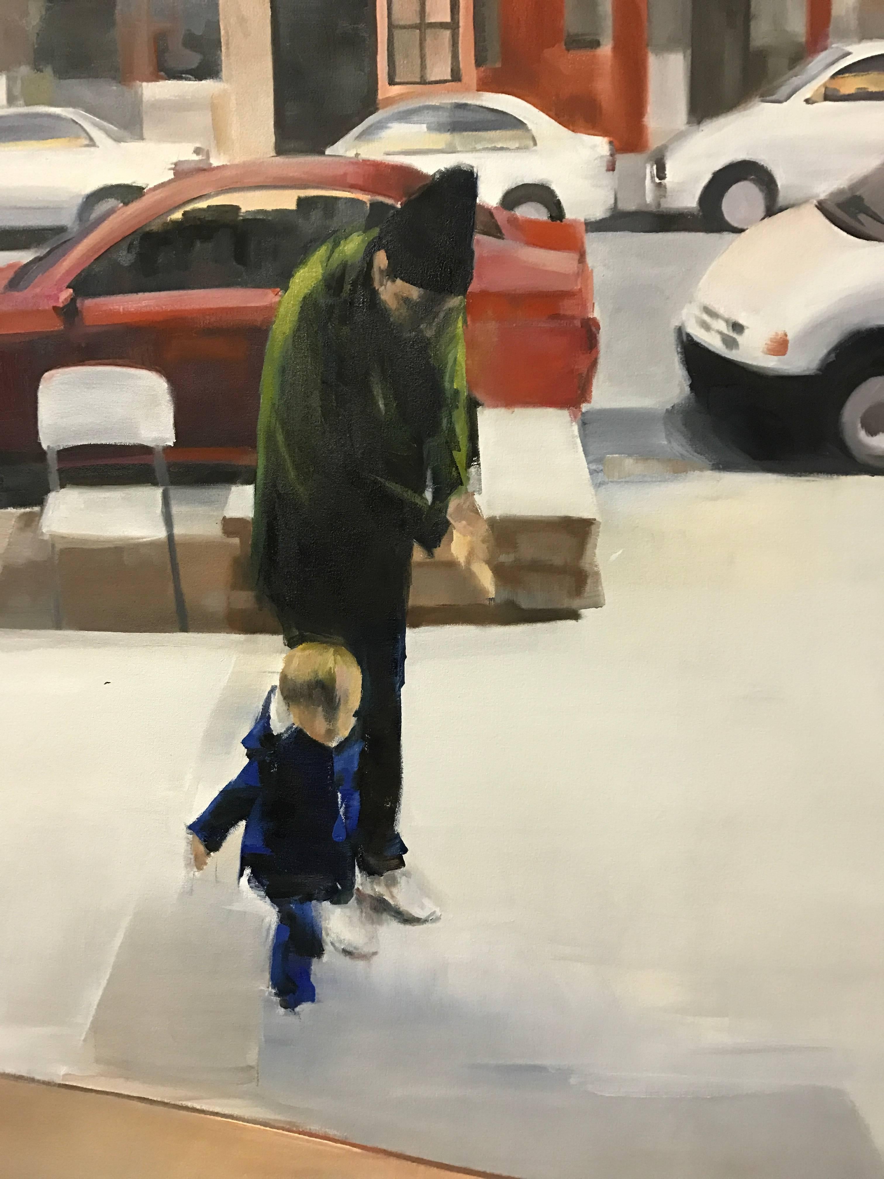 Saya Da Jung Figurative Painting - Milk: Son and Daddy in Williamsburg