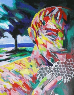 Honey - Contemporary, Biene, Mensch, Vivid Farben, Figurative Malerei, Gelb, Rot