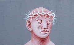 Piccolo Cristo 6 - Contemporaneo, Grigio, Rosa, Acrilico su tela, 21° secolo