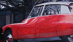 Entangled.Paris.1894 - Figurative Painting, Car, Contemporary, Oil paint, Red